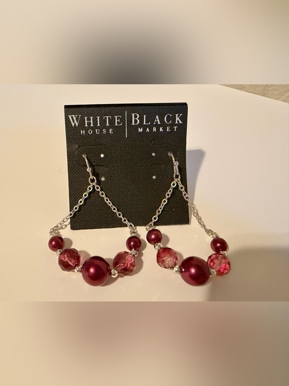 White House Black Market Burgundy Bead Chain Drop Earrings